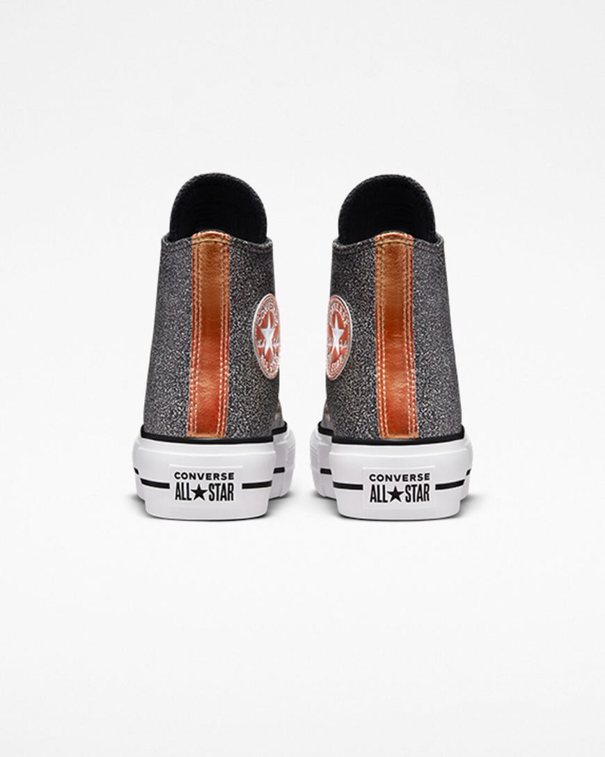 Dámské Boty Na Platformy Converse Chuck Taylor All Star Lift Metallic Glitter Vysoké Černé Měď Bílé | CZ SOEL04